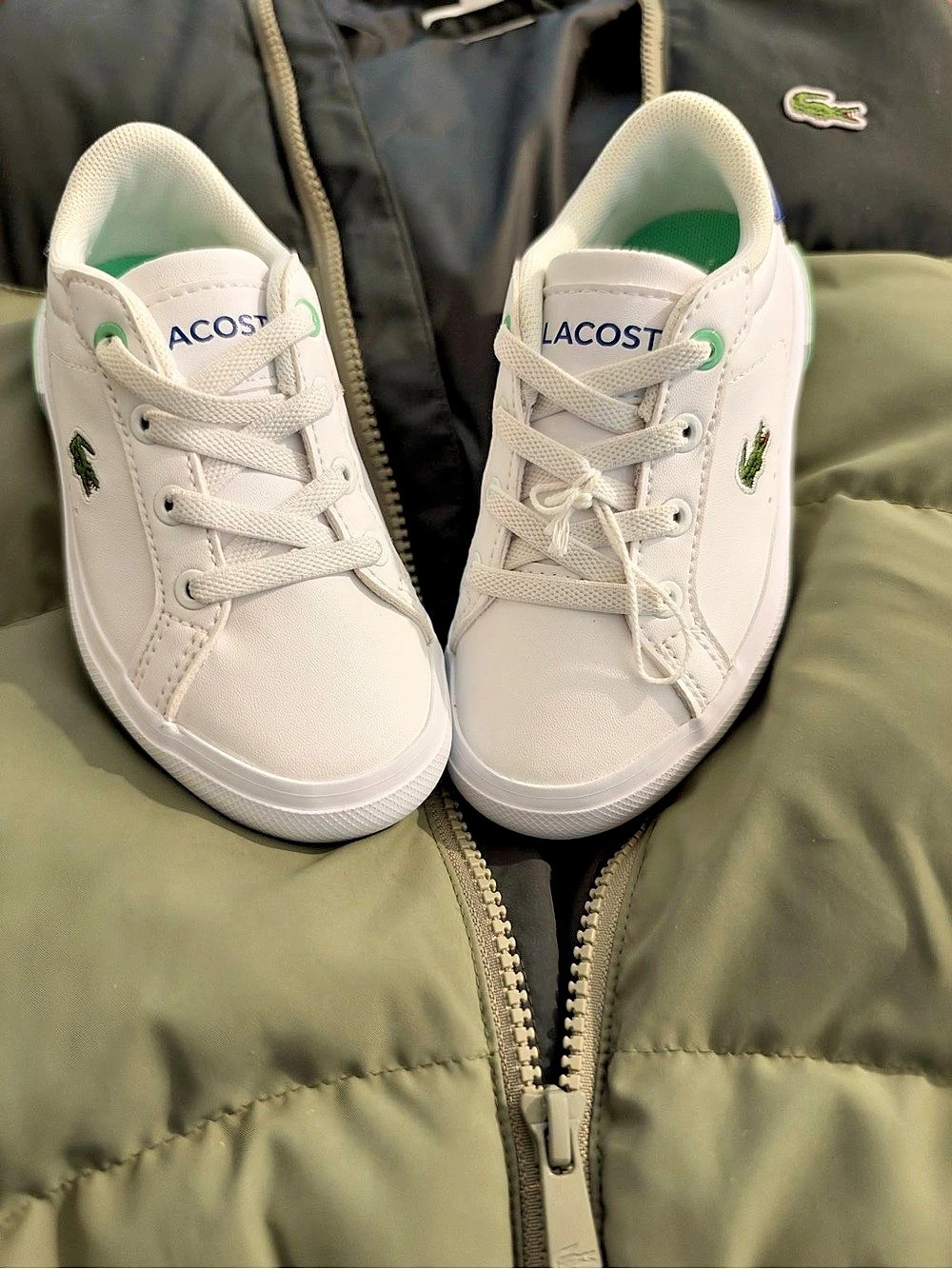 Lacoste White, Green, & Blue Sneakers